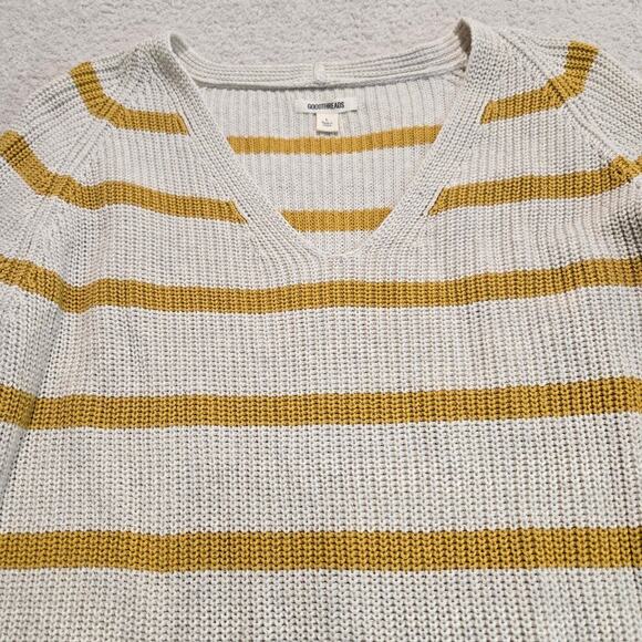 Goodthreads Cotton Shaker Stitch Pullover Sweater Women's L V-neck Striped - Picture 5 of 11